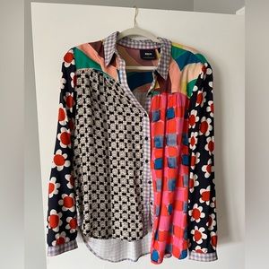 Mauve Contrast Button Down Anthropologie Blouse Colorful